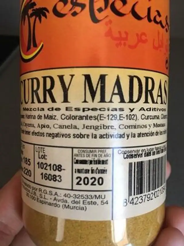 Curry madras nutrition facts table