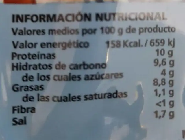 Las mejores del pescador nutrition facts table