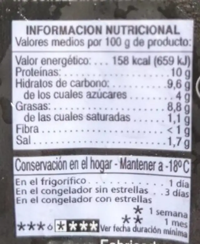 Las sabrosas del pescador nutrition facts table
