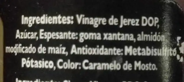 Crème balsamique au vinaigre de xérès ingredients label