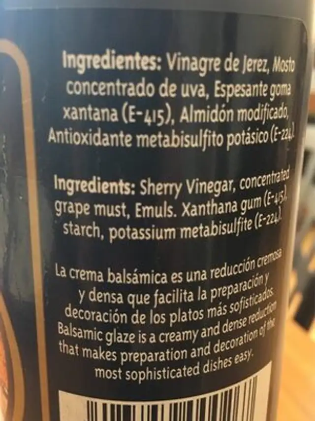 Sherry Balsamic Glaze - 0.5 Litres ingredients label
