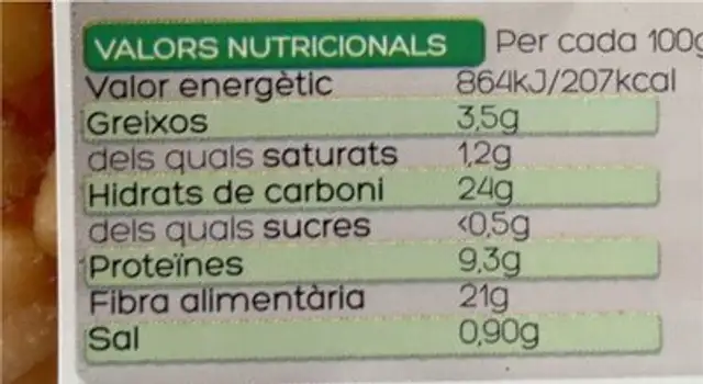 cigrons cuits nutrition facts table