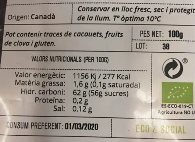 Nabiu nutrition facts table