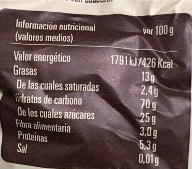 Pillows cacao y avellana Sin Gluten nutrition facts table