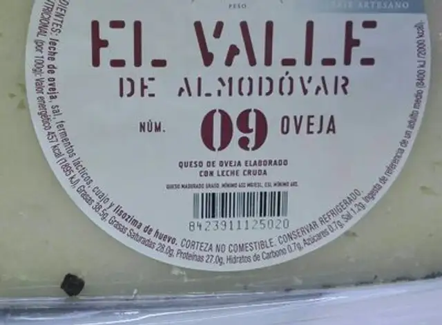 Queso de oveja nutrition facts table
