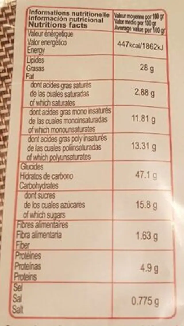 Plum Choco nutrition facts table