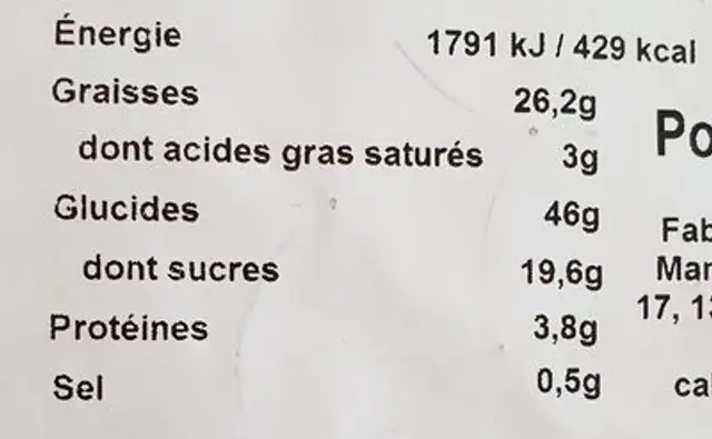 Tartas Mandul Variedades nutrition facts table