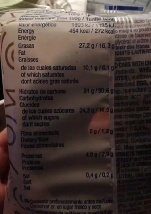 CORONA Chocoluna ingredients label