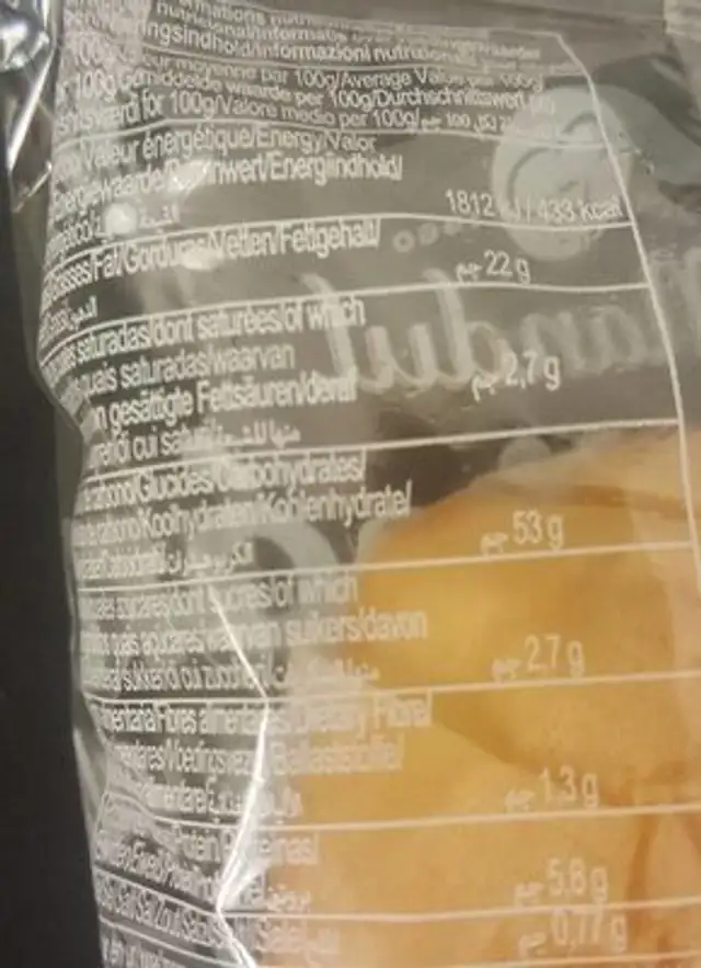 Mojicón nutrition facts table