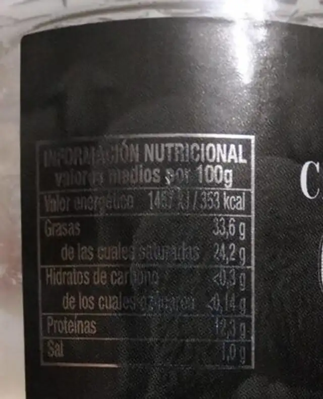 Crema con queso de oveja nutrition facts table