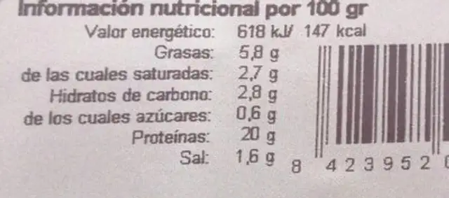 Lomo Rustico Loncheado nutrition facts table