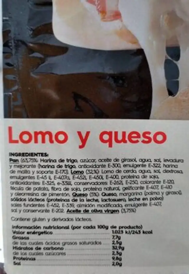 Rosca rellena nutrition facts table
