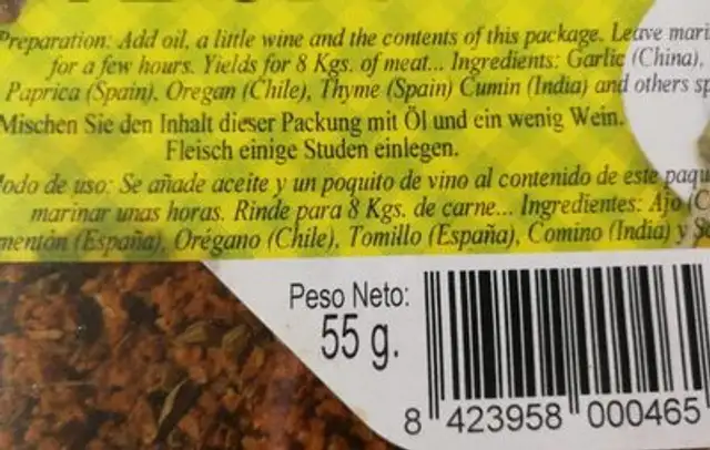 Adobo canario nutrition facts table