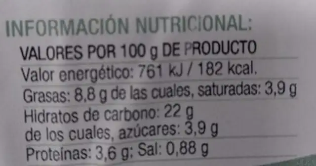 Empanada espinacas Mendoza nutrition facts table