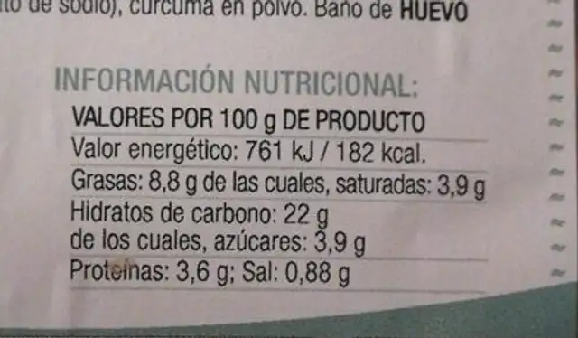 Empanada de hojaldre - Espinacas nutrition facts table