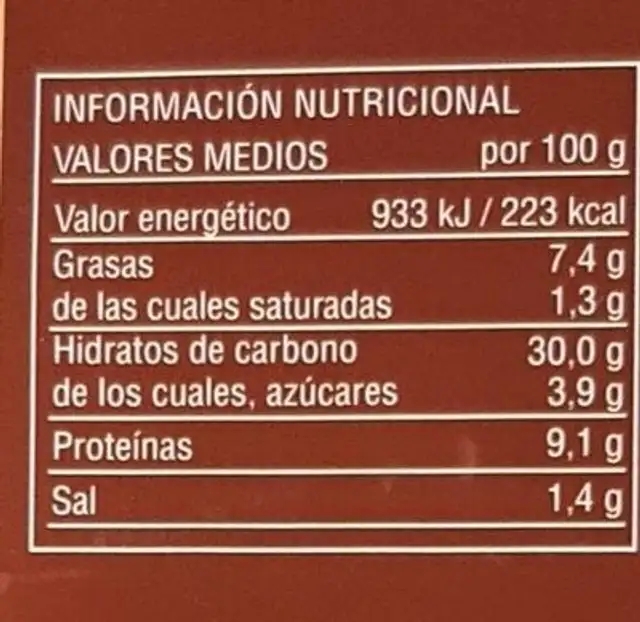 Empanadillas de atún nutrition facts table