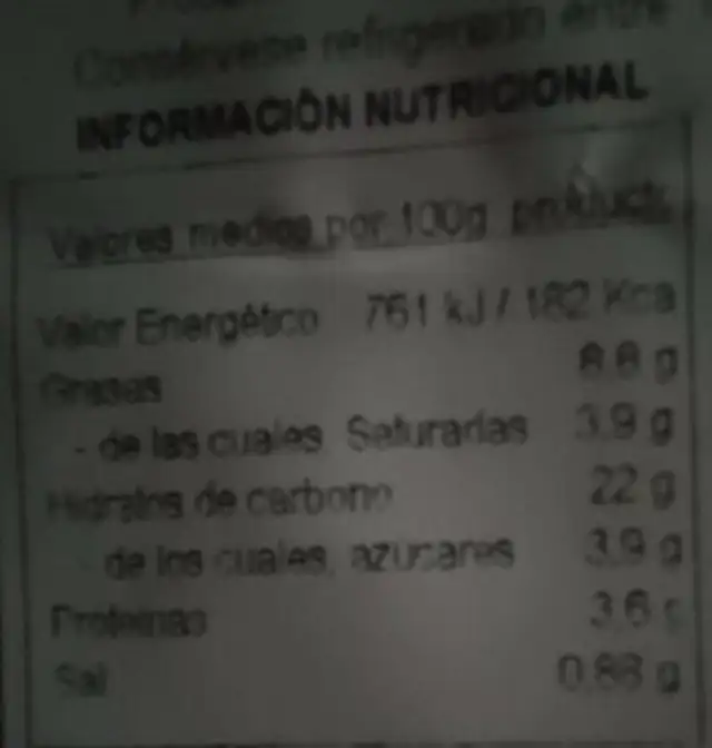 Empanada de espinacas nutrition facts table
