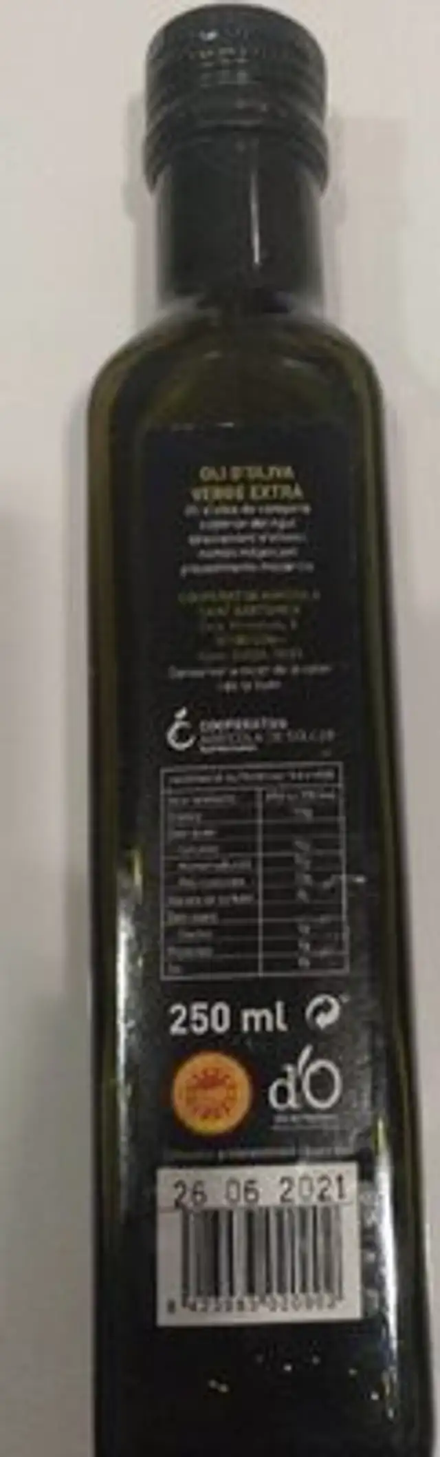 Aceite De Oliva Virgen Extra Soller 250ML (mallorca) nutrition facts table