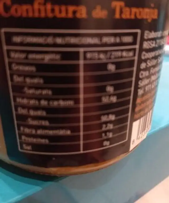 Confitura de taronja nutrition facts table