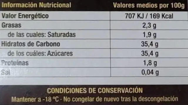 Helado de sandía Lic nutrition facts table