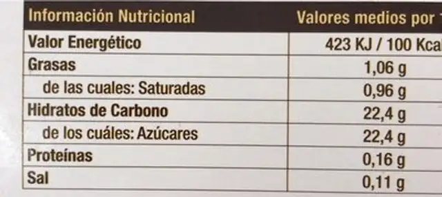 Heladosorbete de limon nutrition facts table