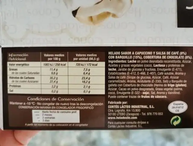 Conos LIC nutrition facts table
