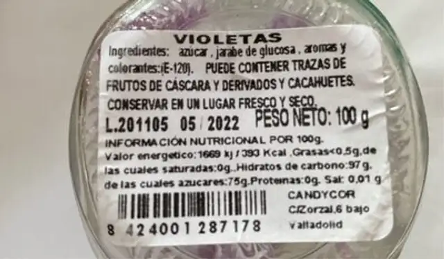 Violetas nutrition facts table
