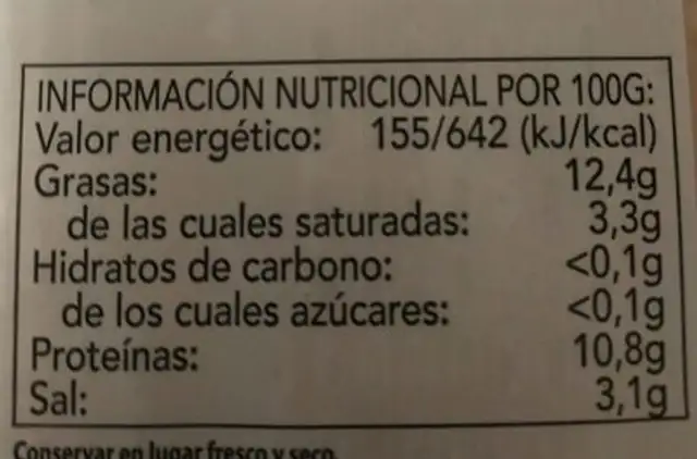 Espinazo de cerdo nutrition facts table