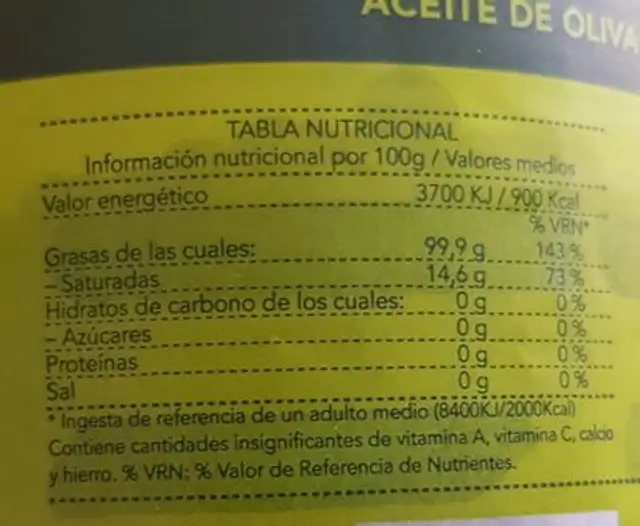 AOVE 1L nutrition facts table