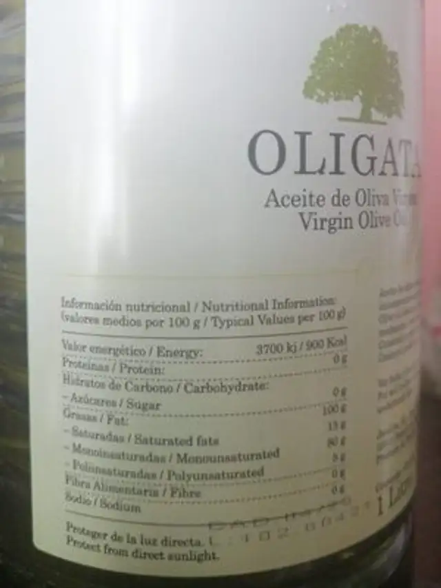Aceite nutrition facts table