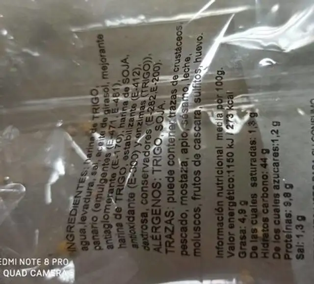 Pan chapata nutrition facts table
