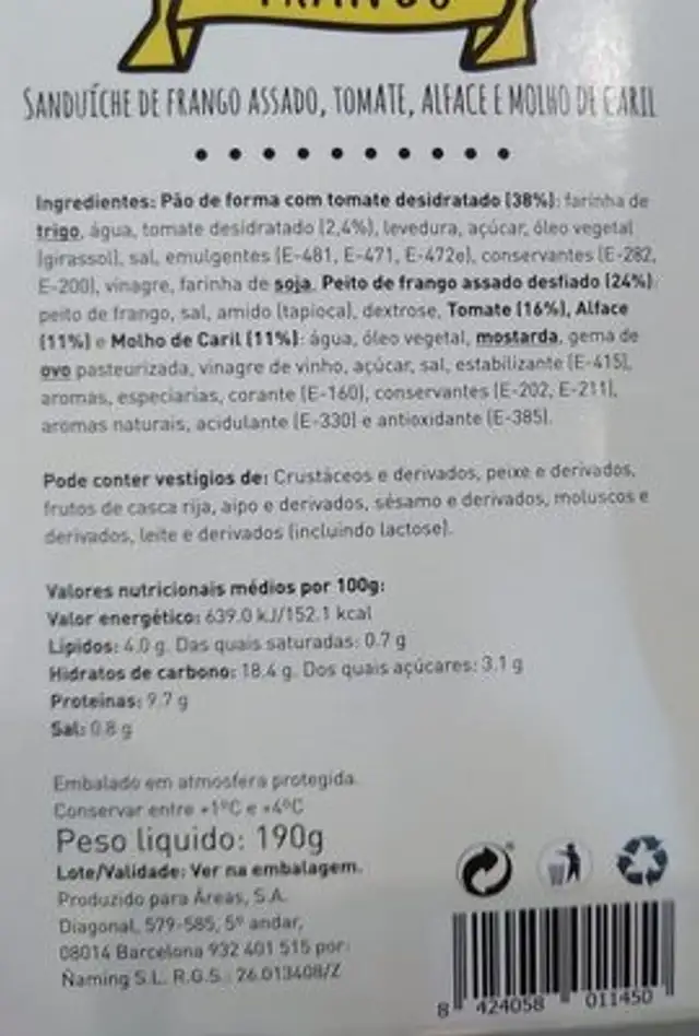 Pollo ingredients label