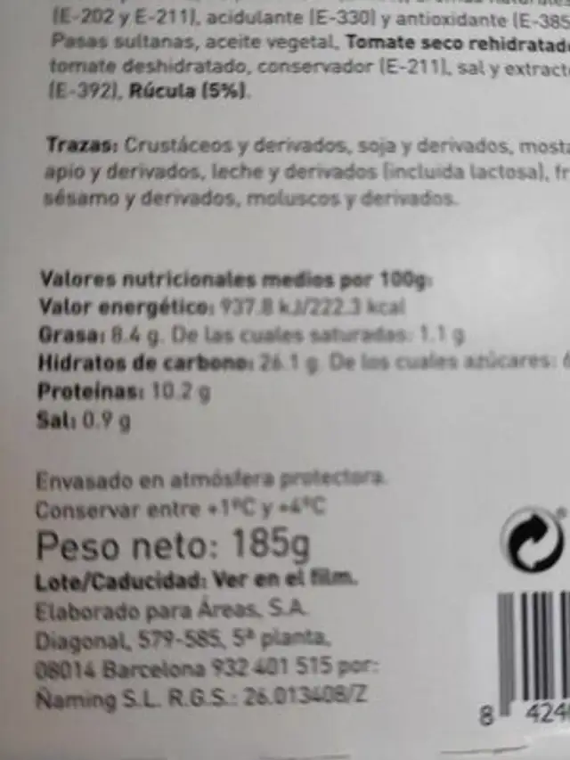 Sandwich mediterraneo nutrition facts table