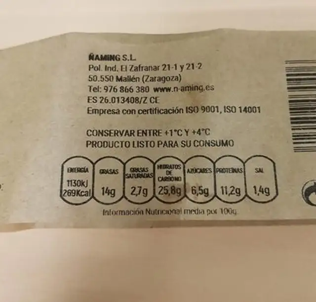 Wrap Mediterraneo nutrition facts table
