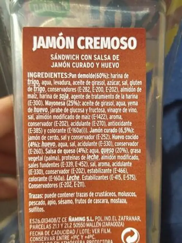 Go! Sandwich ingredients label