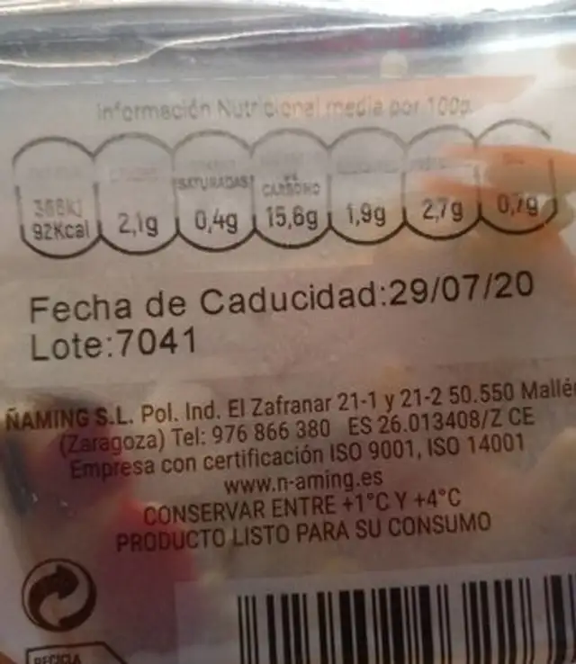 Ensalading Quinoa y arroz con vegetales nutrition facts table