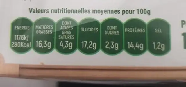 Club Jambon Emmental nutrition facts table