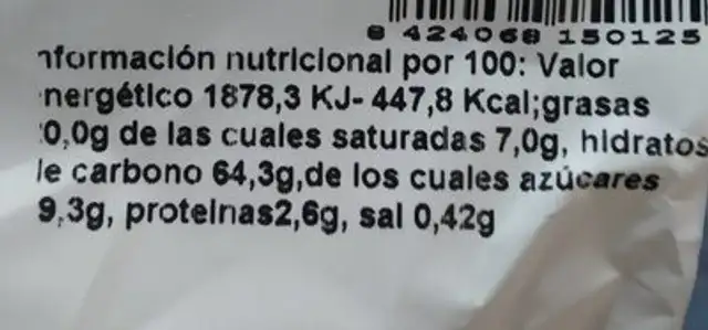 Galletas fritas rellenas nutrition facts table
