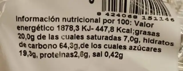 Galletas fritas rellenas nutrition facts table