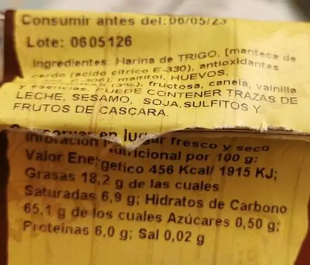 Almendrados sin azücar nutrition facts table