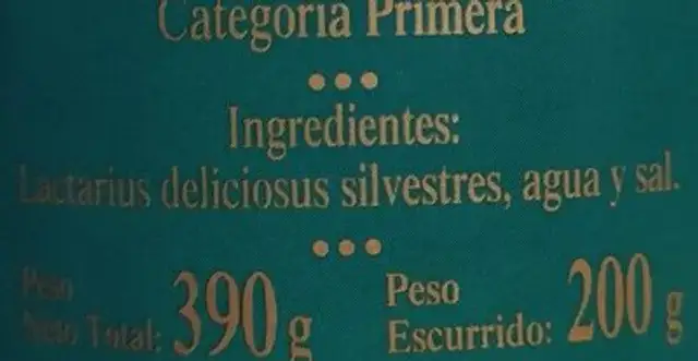Rovelloned silvestres al natural ingredients label