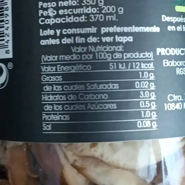 Llanega del Pirineo nutrition facts table