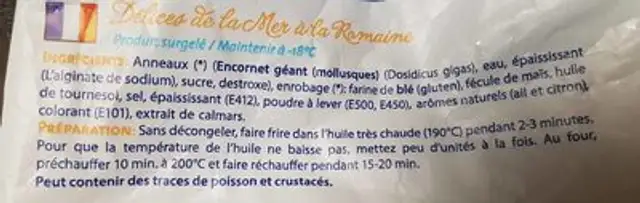 Encornets - délices de la mer nutrition facts table