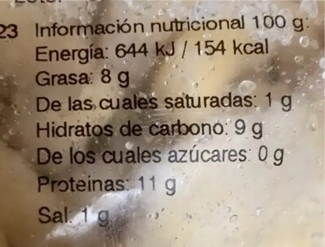 Rabas empanadas nutrition facts table
