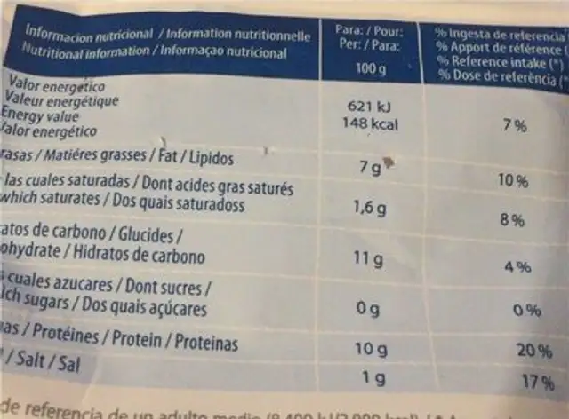 Rabas de calmar panées nutrition facts table