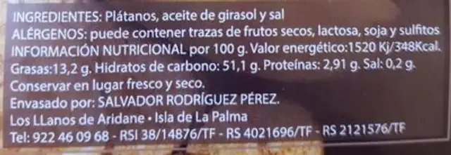 Plátanos Fritos de La Palma con Sal nutrition facts table