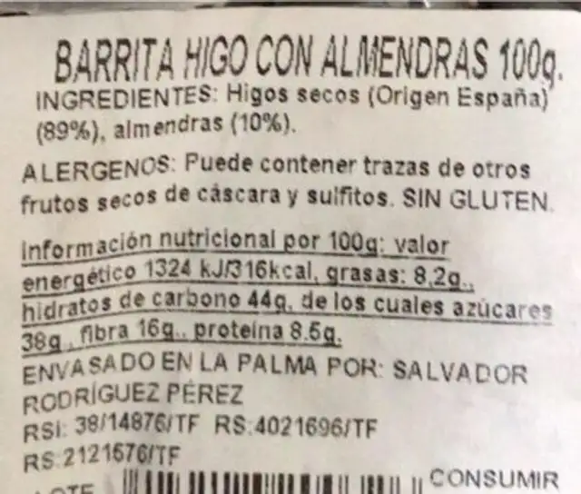 Barrita higos y almendras nutrition facts table