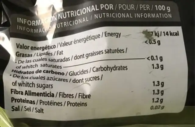 Corazones dulces de lechuga nutrition facts table