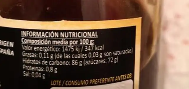 Miel el cortijo nutrition facts table