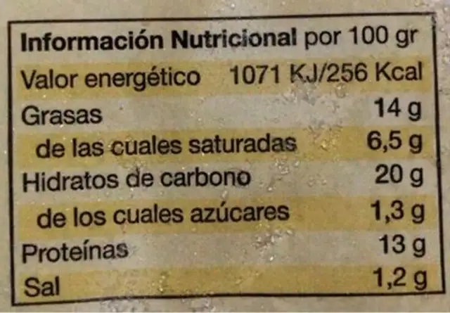 Pizza fina 4 quesos nutrition facts table
